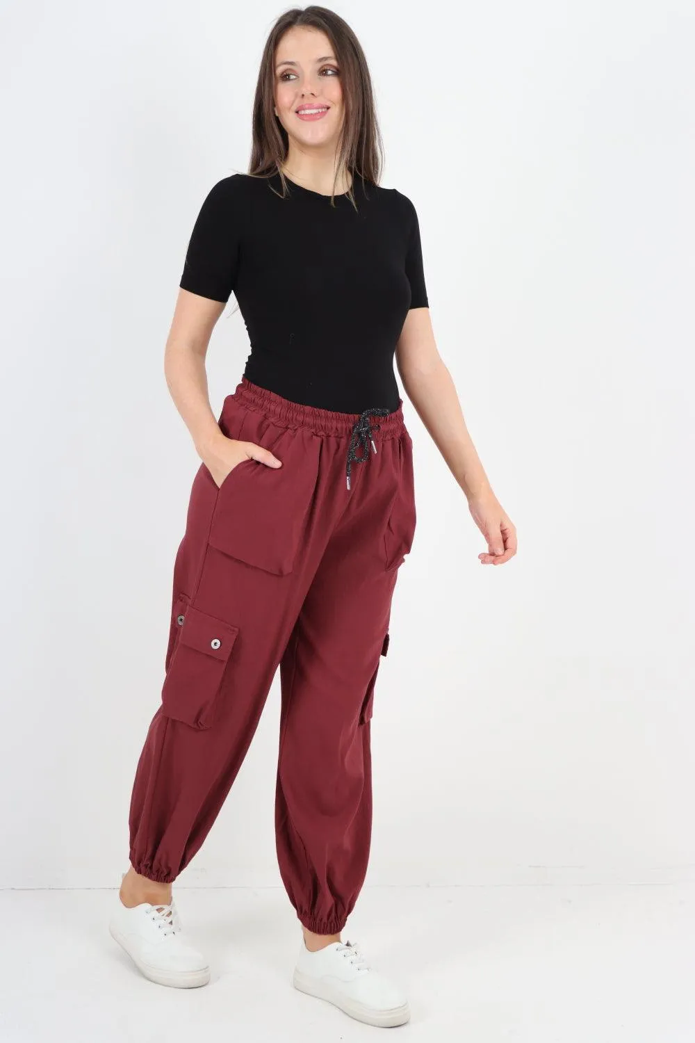 Elastic Waist  Drawstring Cargo Pockets Trouser