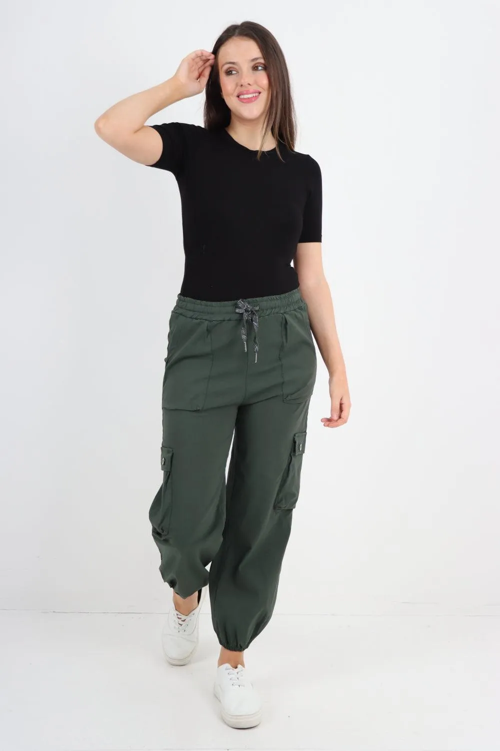 Elastic Waist  Drawstring Cargo Pockets Trouser