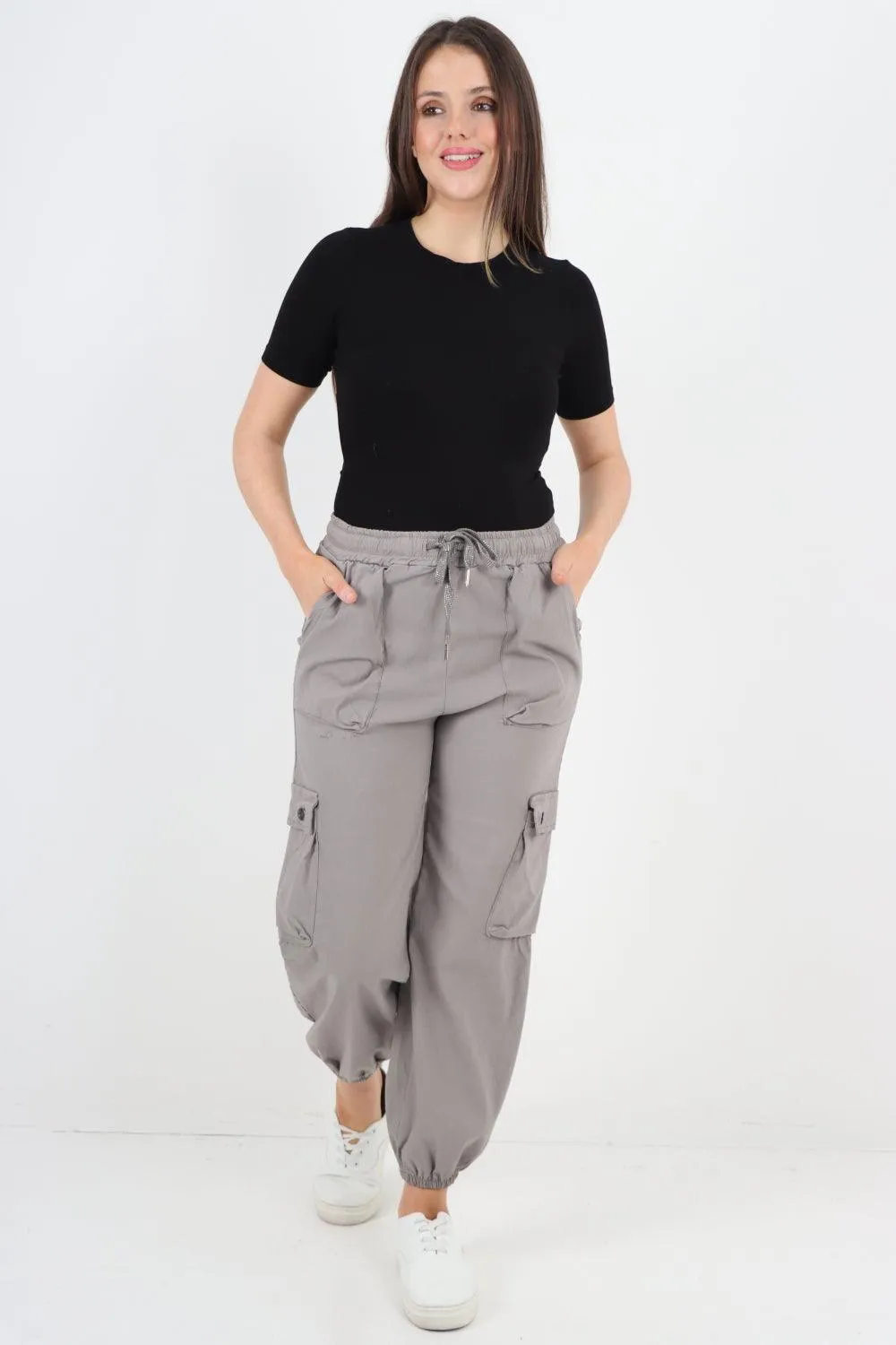 Elastic Waist  Drawstring Cargo Pockets Trouser