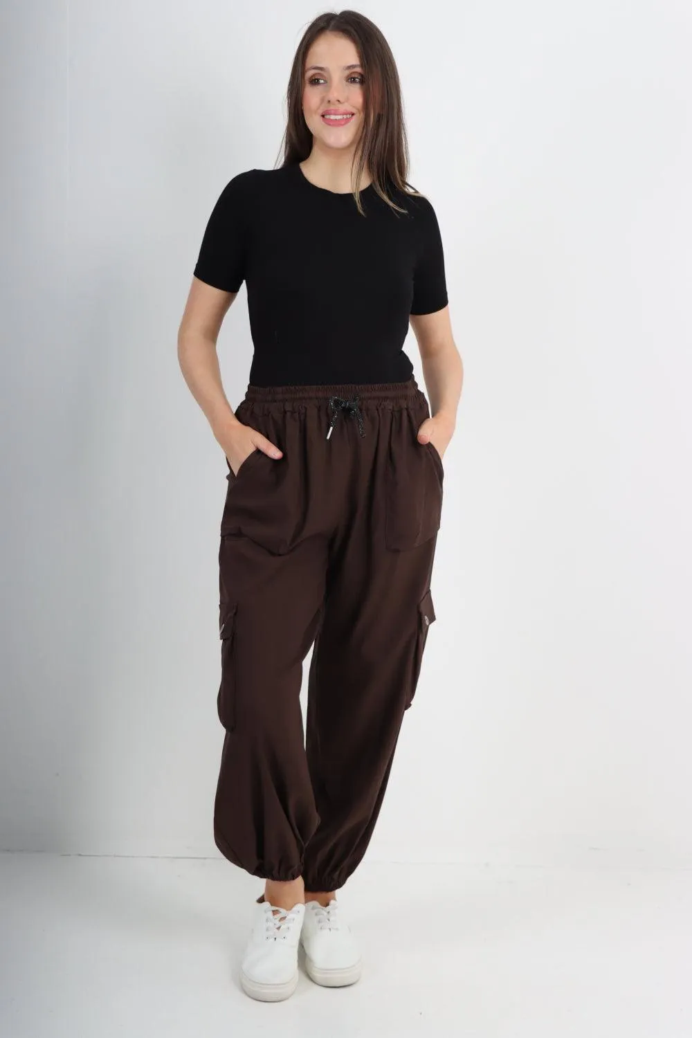 Elastic Waist  Drawstring Cargo Pockets Trouser