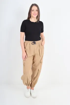 Elastic Waist  Drawstring Cargo Pockets Trouser