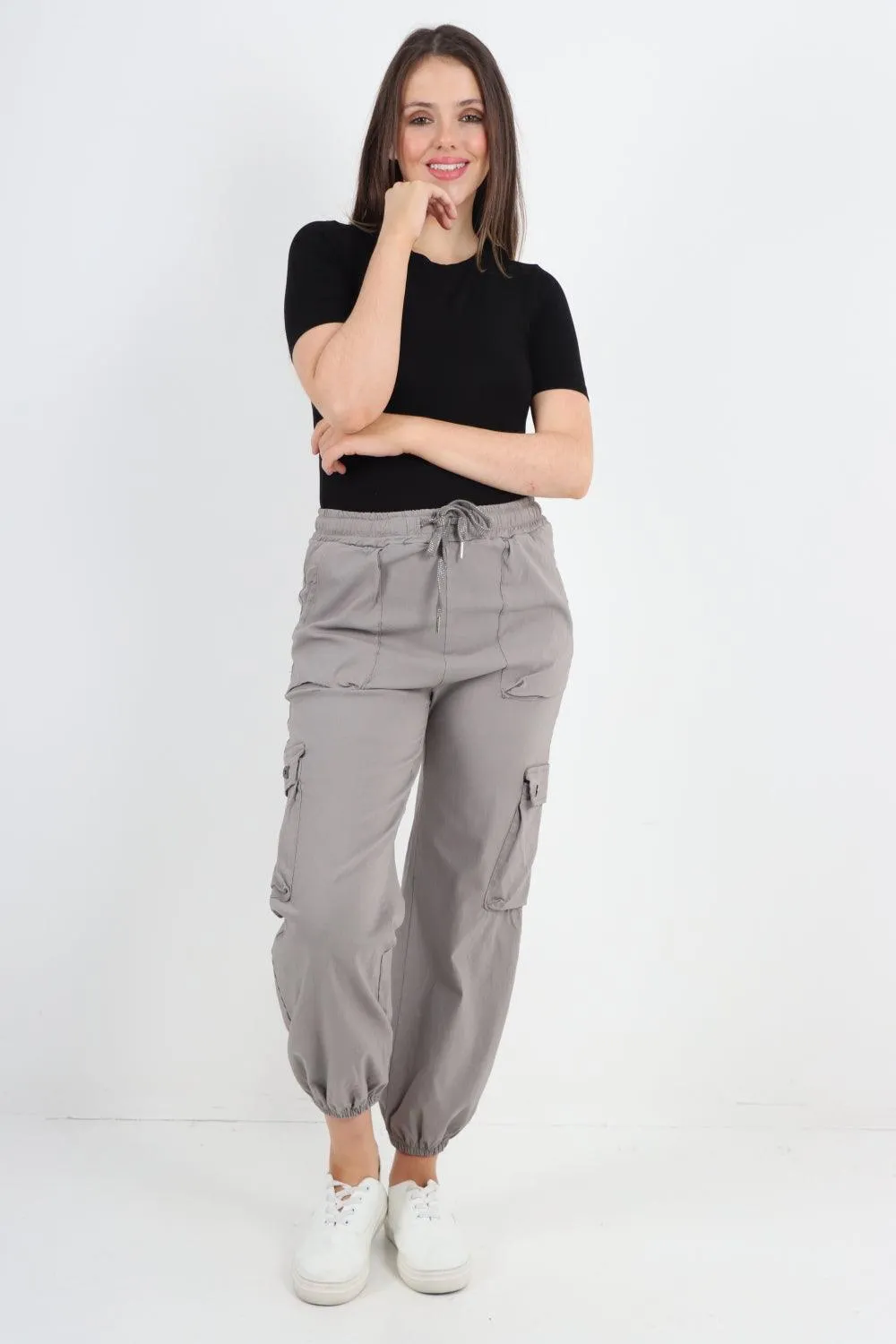 Elastic Waist  Drawstring Cargo Pockets Trouser