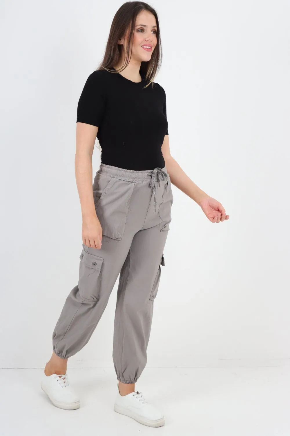 Elastic Waist  Drawstring Cargo Pockets Trouser