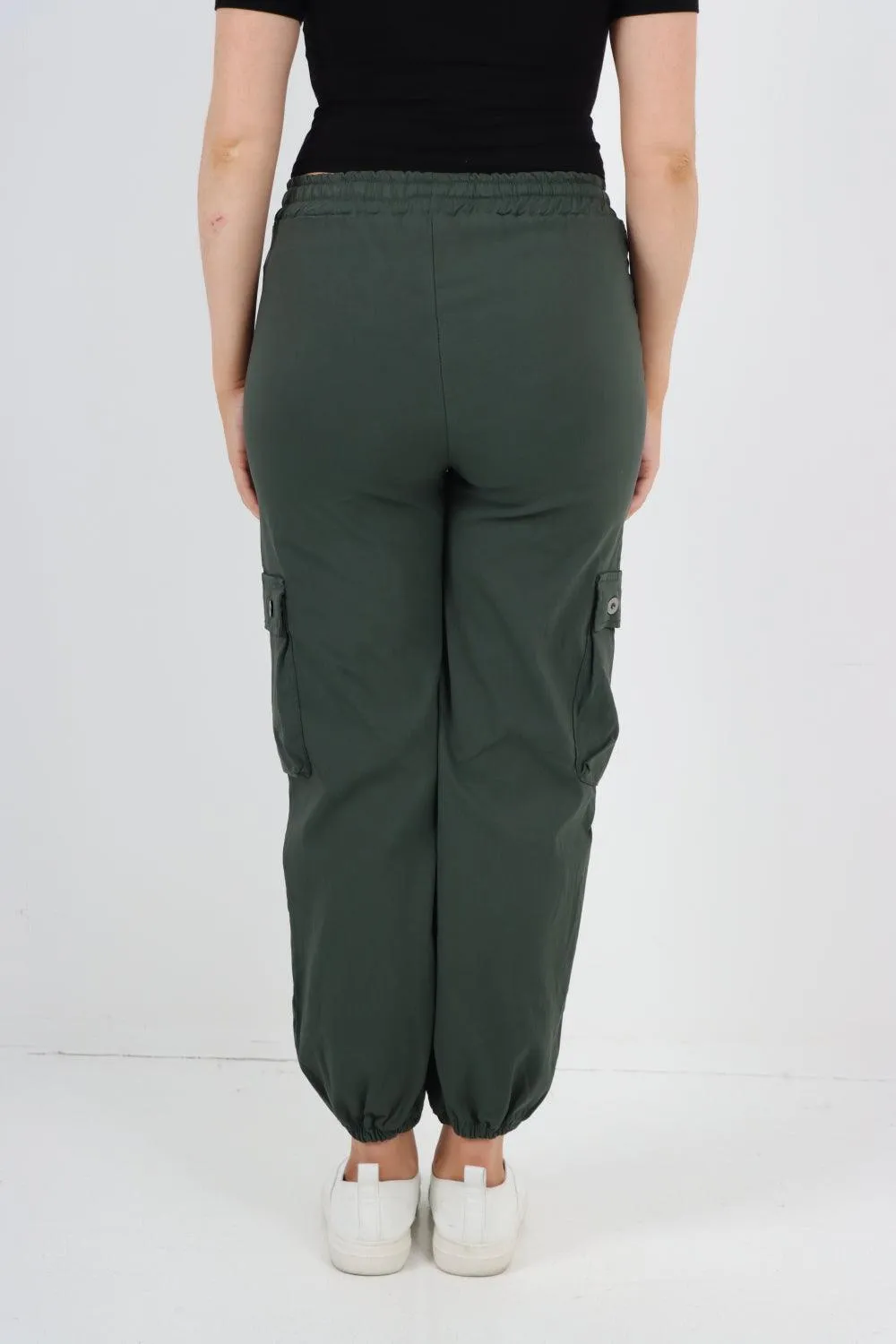 Elastic Waist  Drawstring Cargo Pockets Trouser