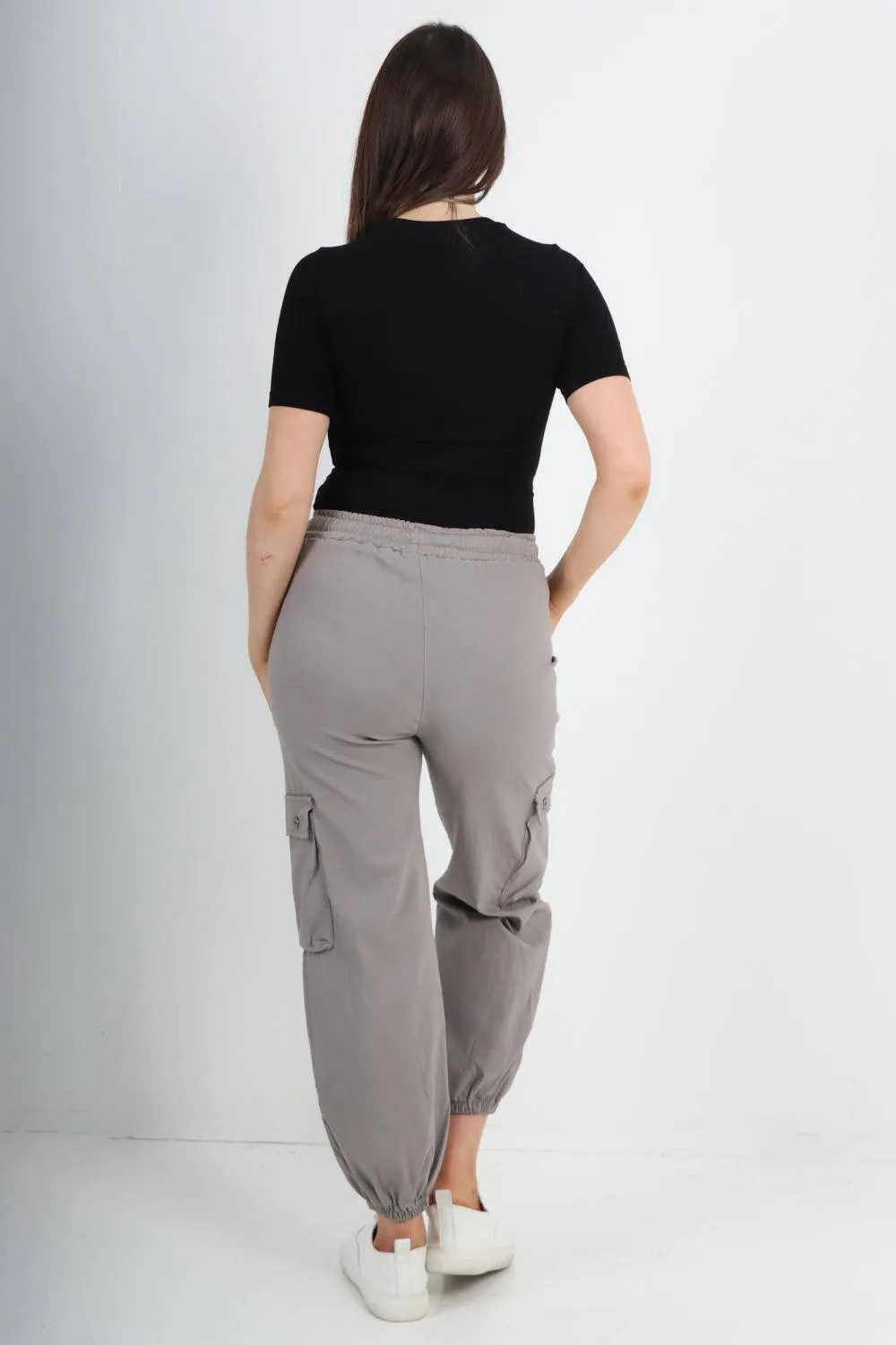 Elastic Waist  Drawstring Cargo Pockets Trouser