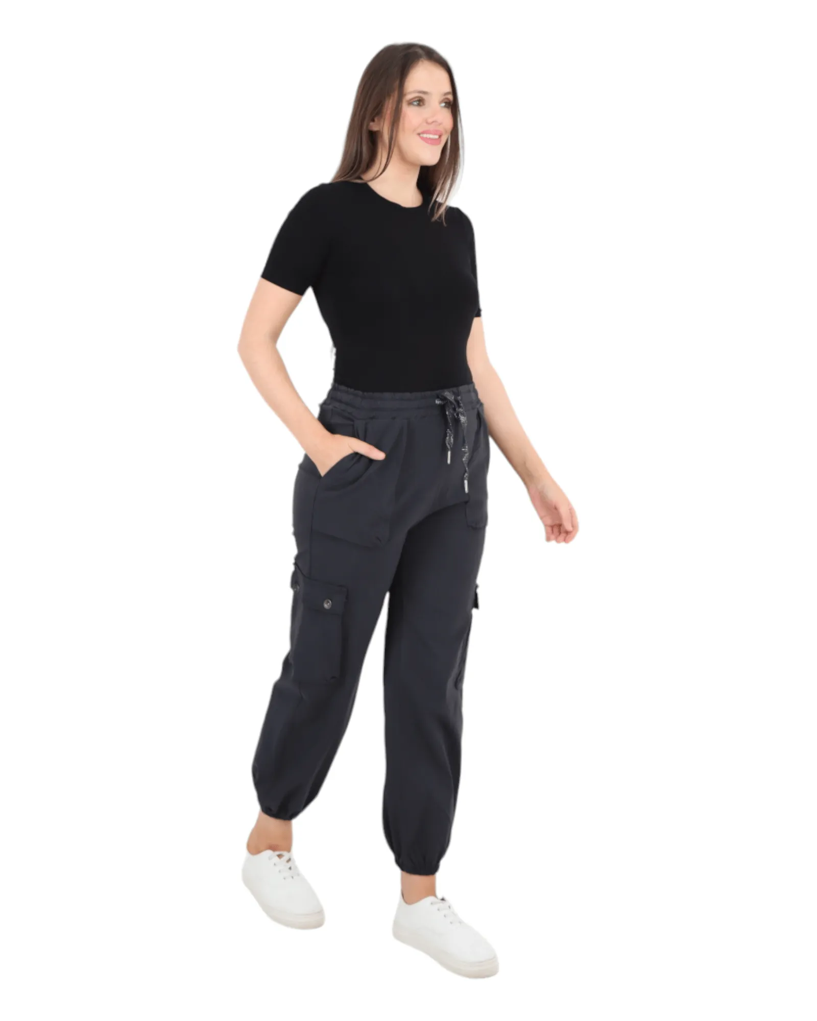 Elastic Waist  Drawstring Cargo Pockets Trouser