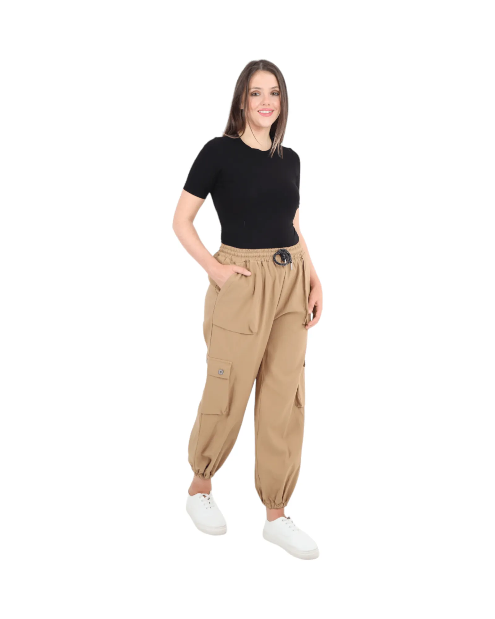 Elastic Waist  Drawstring Cargo Pockets Trouser