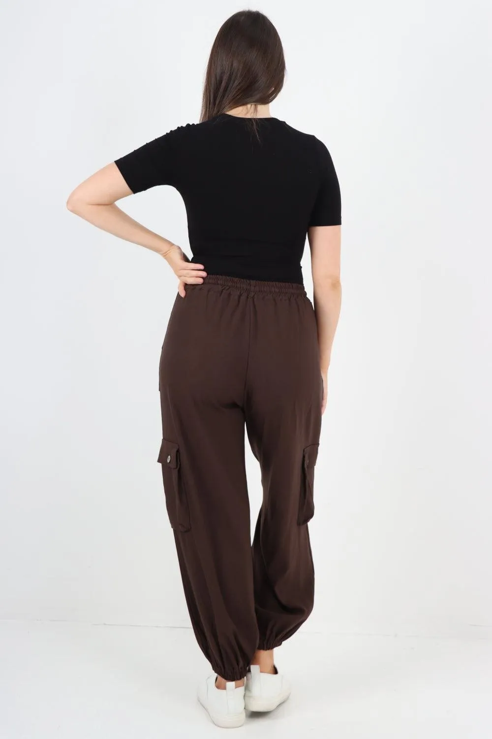 Elastic Waist  Drawstring Cargo Pockets Trouser