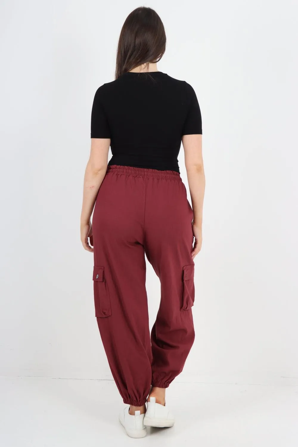 Elastic Waist  Drawstring Cargo Pockets Trouser