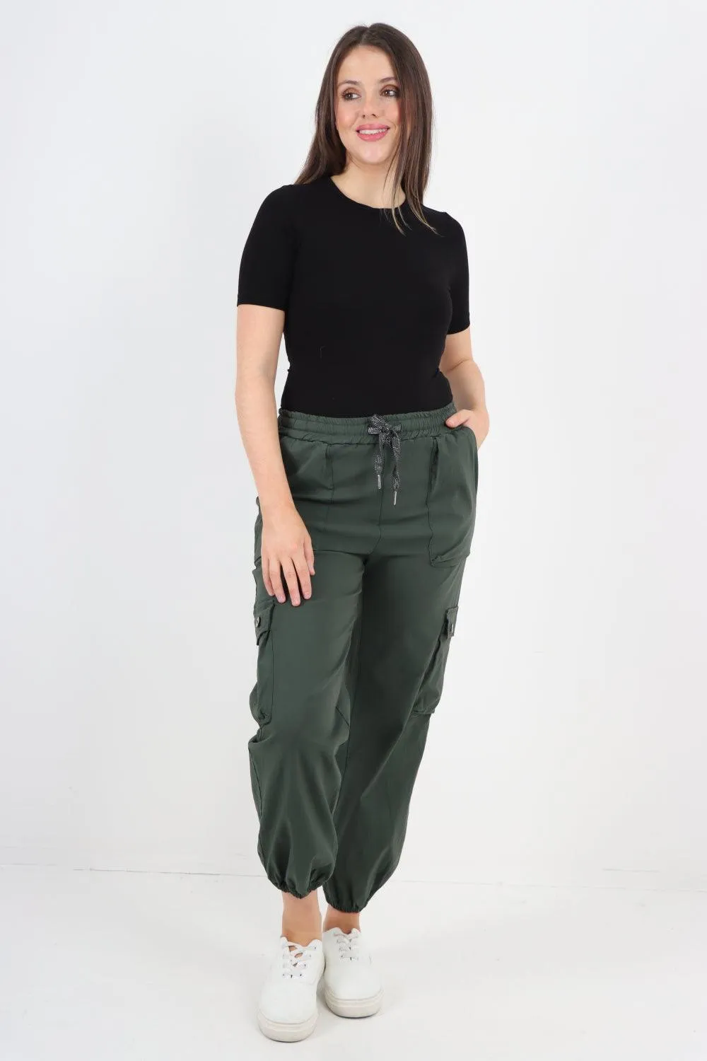 Elastic Waist  Drawstring Cargo Pockets Trouser