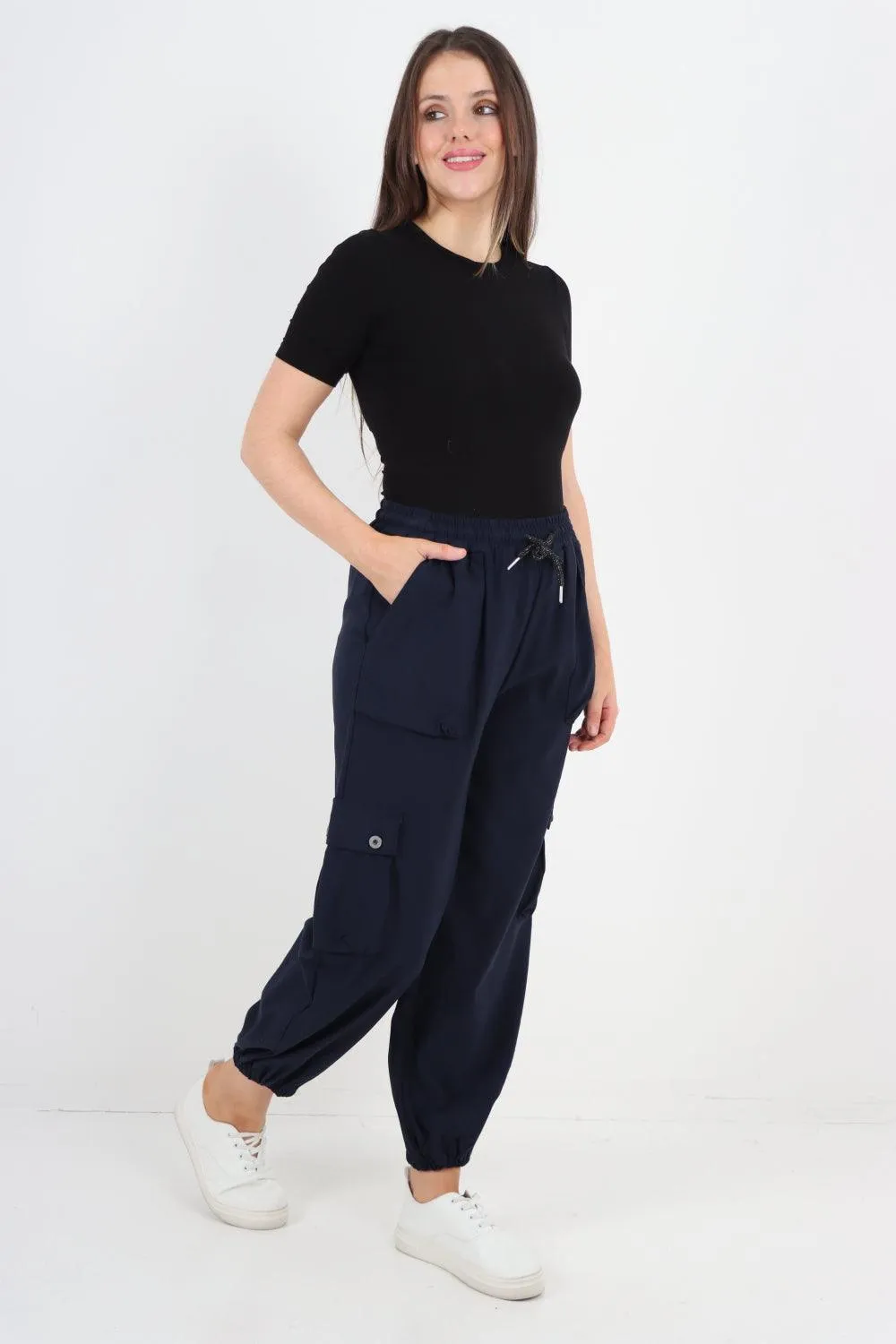 Elastic Waist  Drawstring Cargo Pockets Trouser