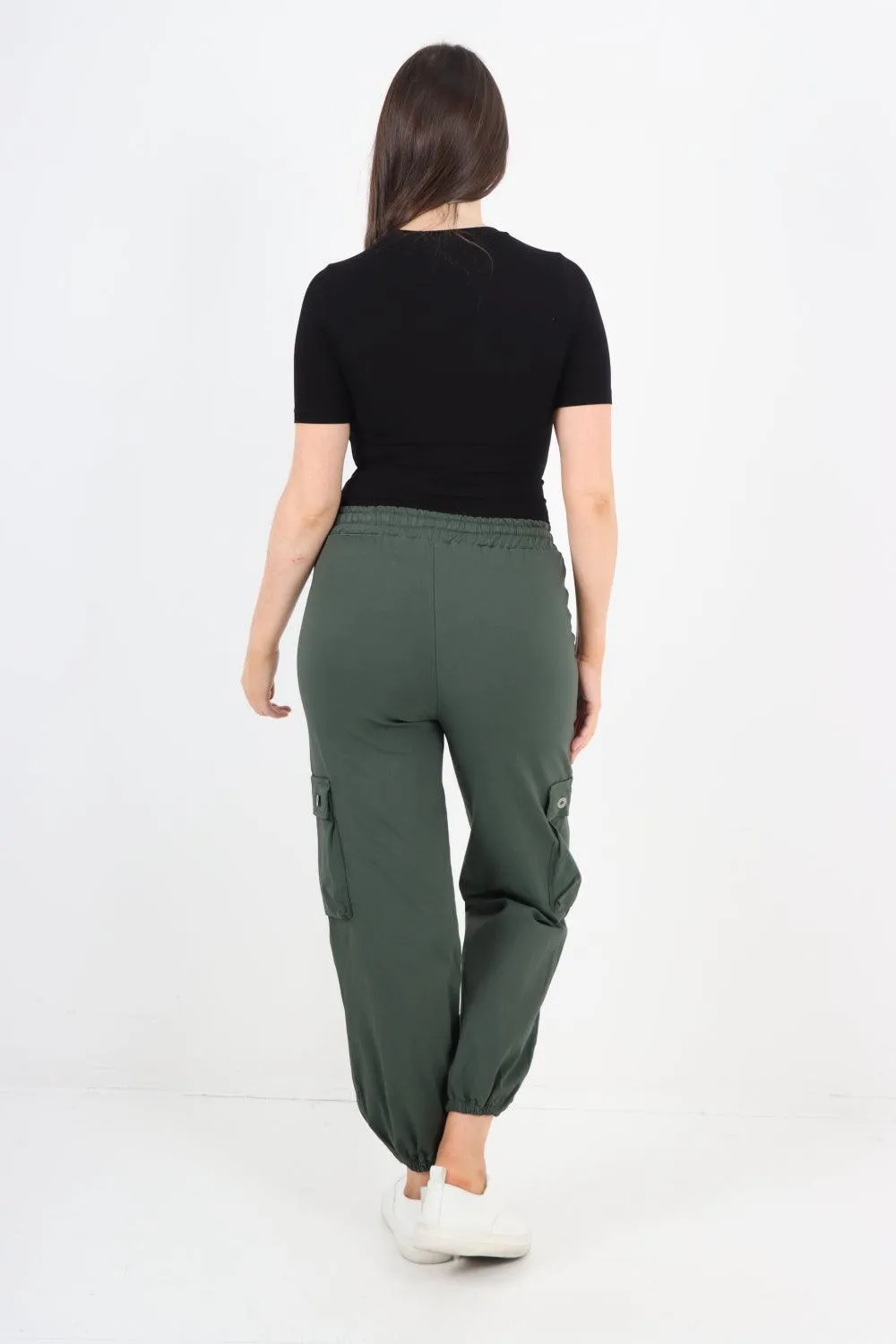 Elastic Waist  Drawstring Cargo Pockets Trouser