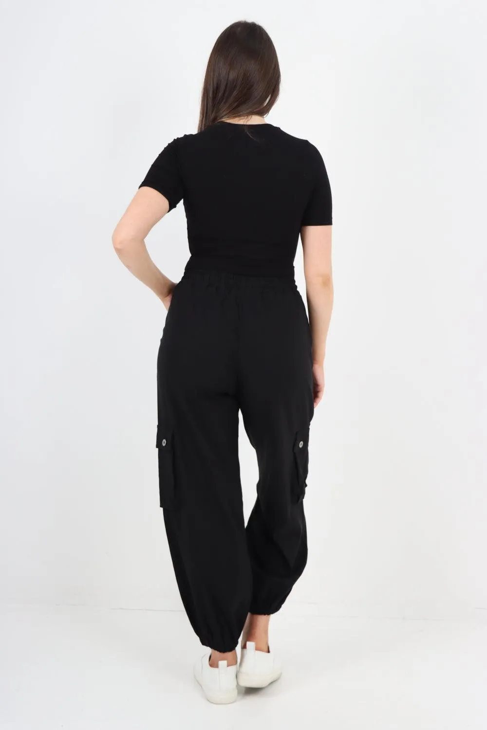 Elastic Waist  Drawstring Cargo Pockets Trouser