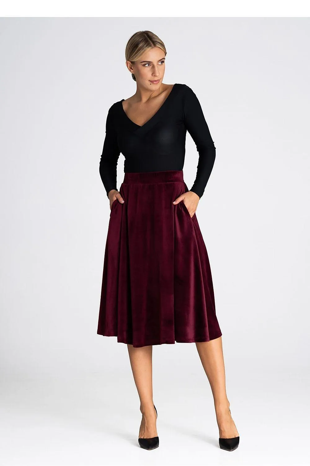 Elegant Flared Midi Skirt with Waist-Enhancing Design