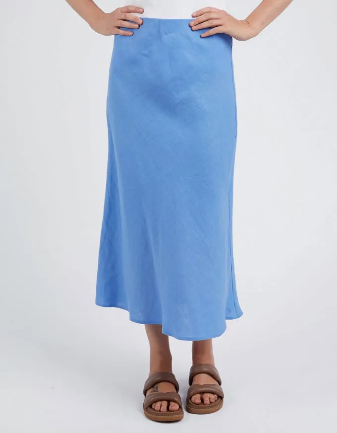 Eleni Bias Linen Skirt Cerulean Blue