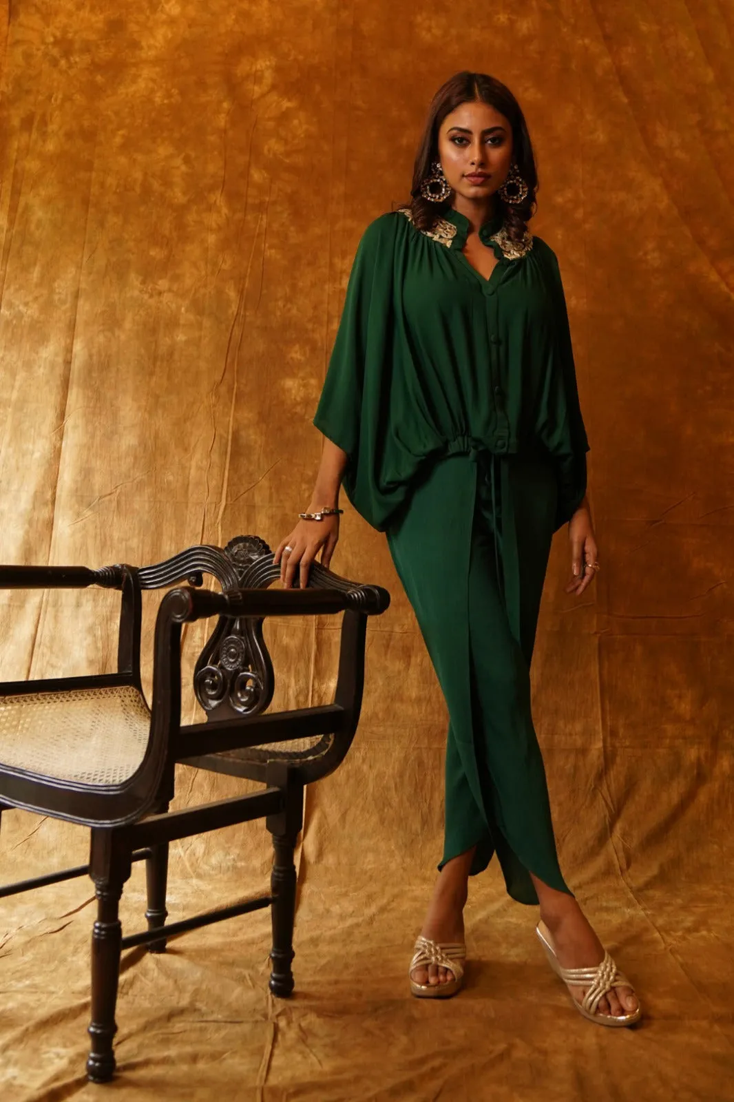 Emerald Batwing Top with an Overlap Dhoti