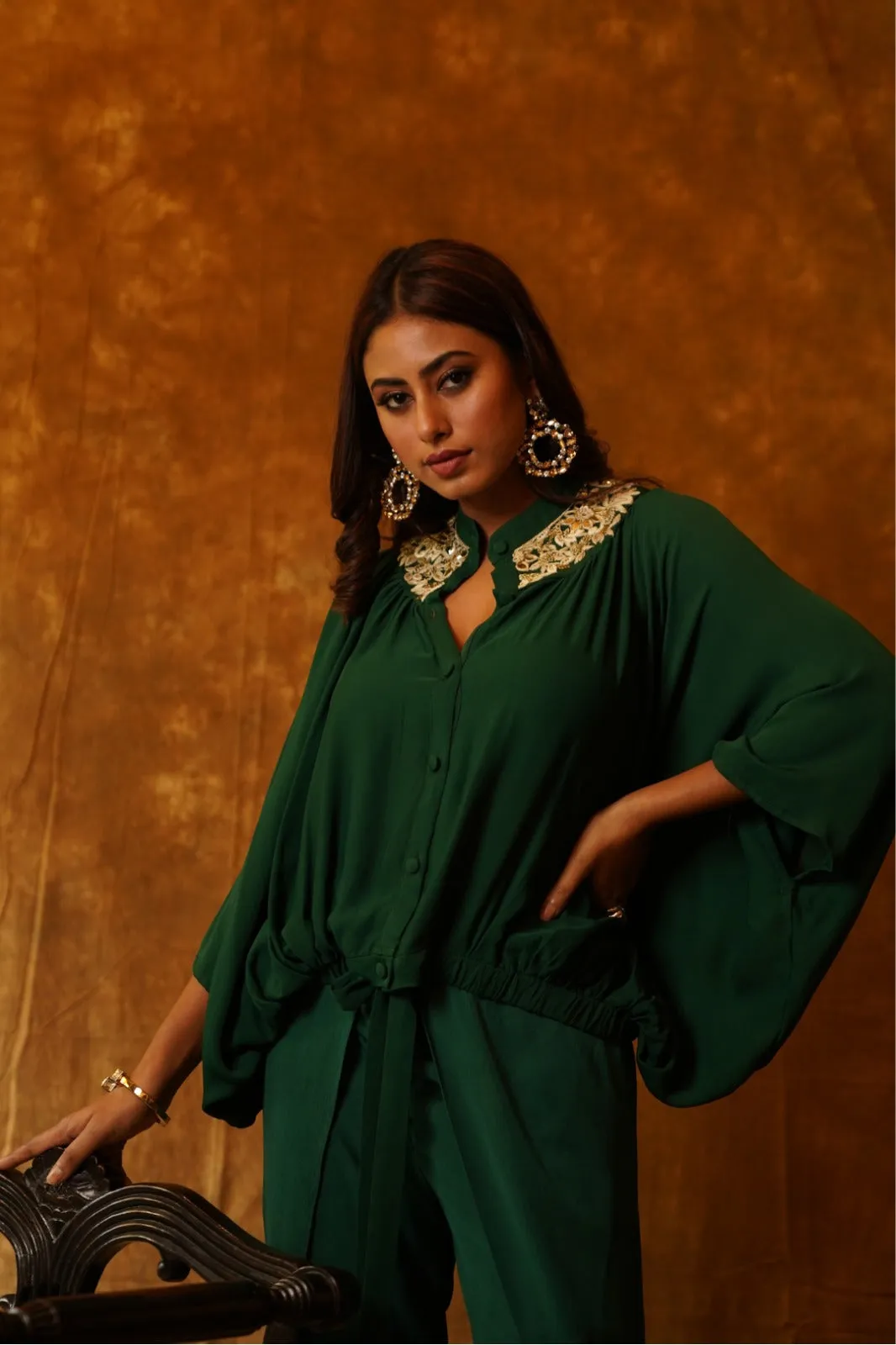 Emerald Batwing Top with an Overlap Dhoti