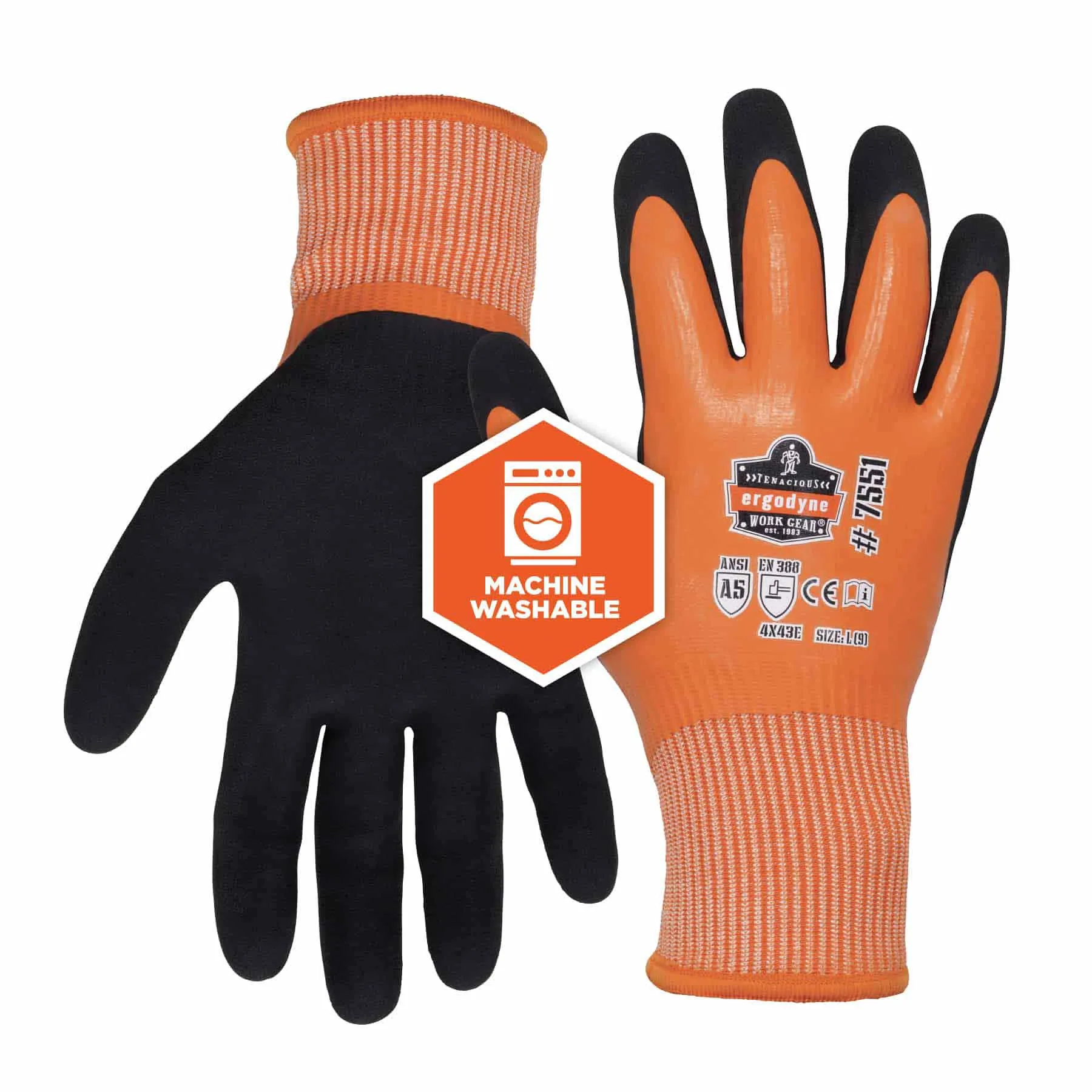 Ergodyne 17993 7551-CASE M Orange ANSI A5 Coated Waterproof CR Gloves 144-Pair