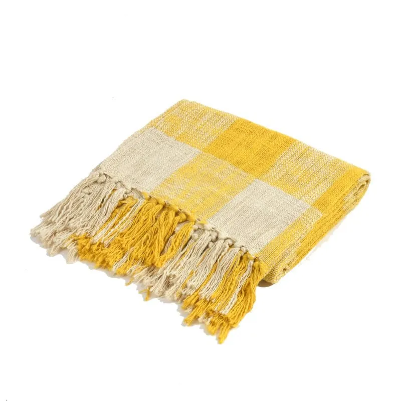 Fashion Throw 100% Cotton Handloom Throw Soft Blanket (FT_09) for Winter Warm Comforter/Throw | AC Blanket Sofa Couch Throw/Blanket_(50 x60 inch)_Yellow/White.