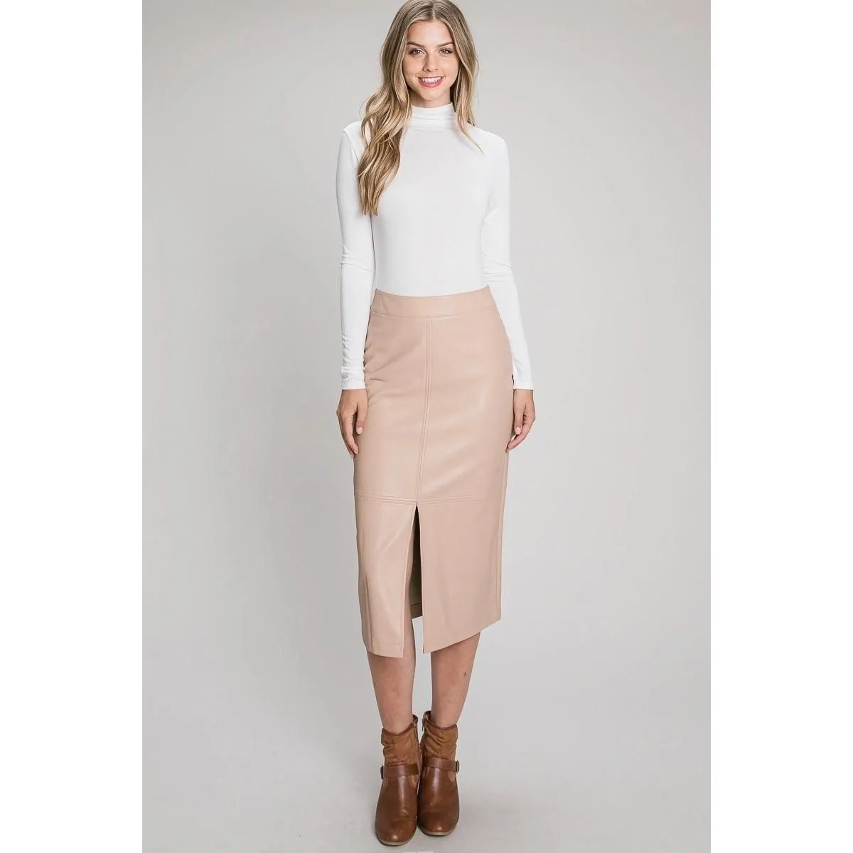 Faux Leather Midi Skirt