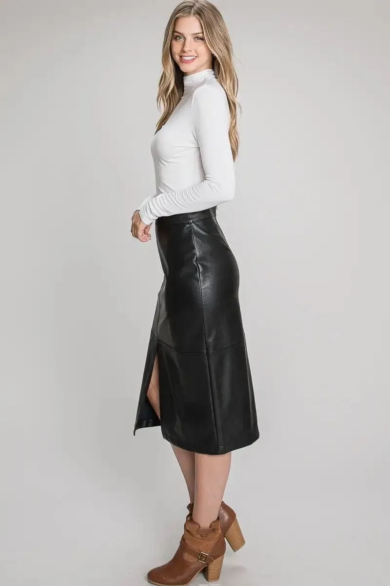 Faux Leather Midi Skirt