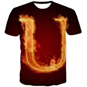 Flame T shirts Men Black Tshirt Printed Fire Tshirts Cool Letter T shirts Funny Gothic Tshirt Anime Short Sleeve Punk Rock