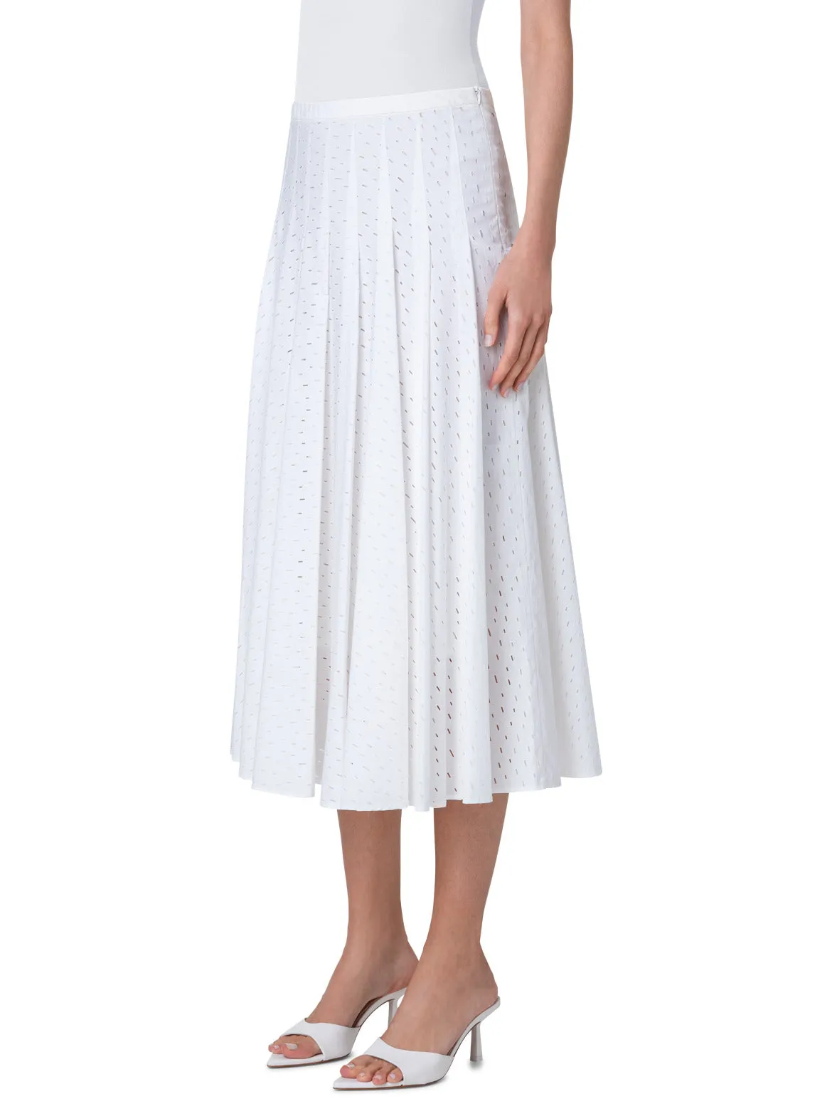 Flared Cotton Midi Skirt with Lasercut Grid