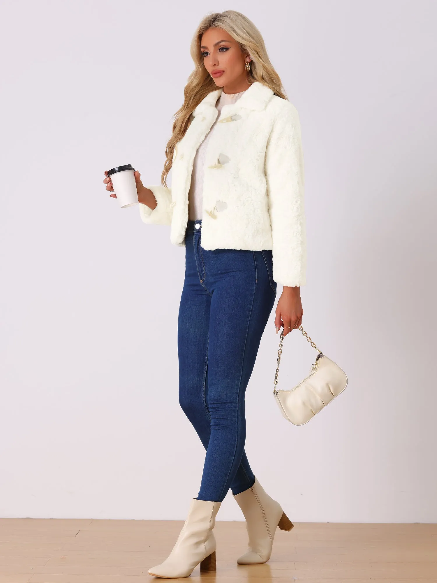 Fluffy Collar Long Sleeves Cropped Warm Faux Fur Coats