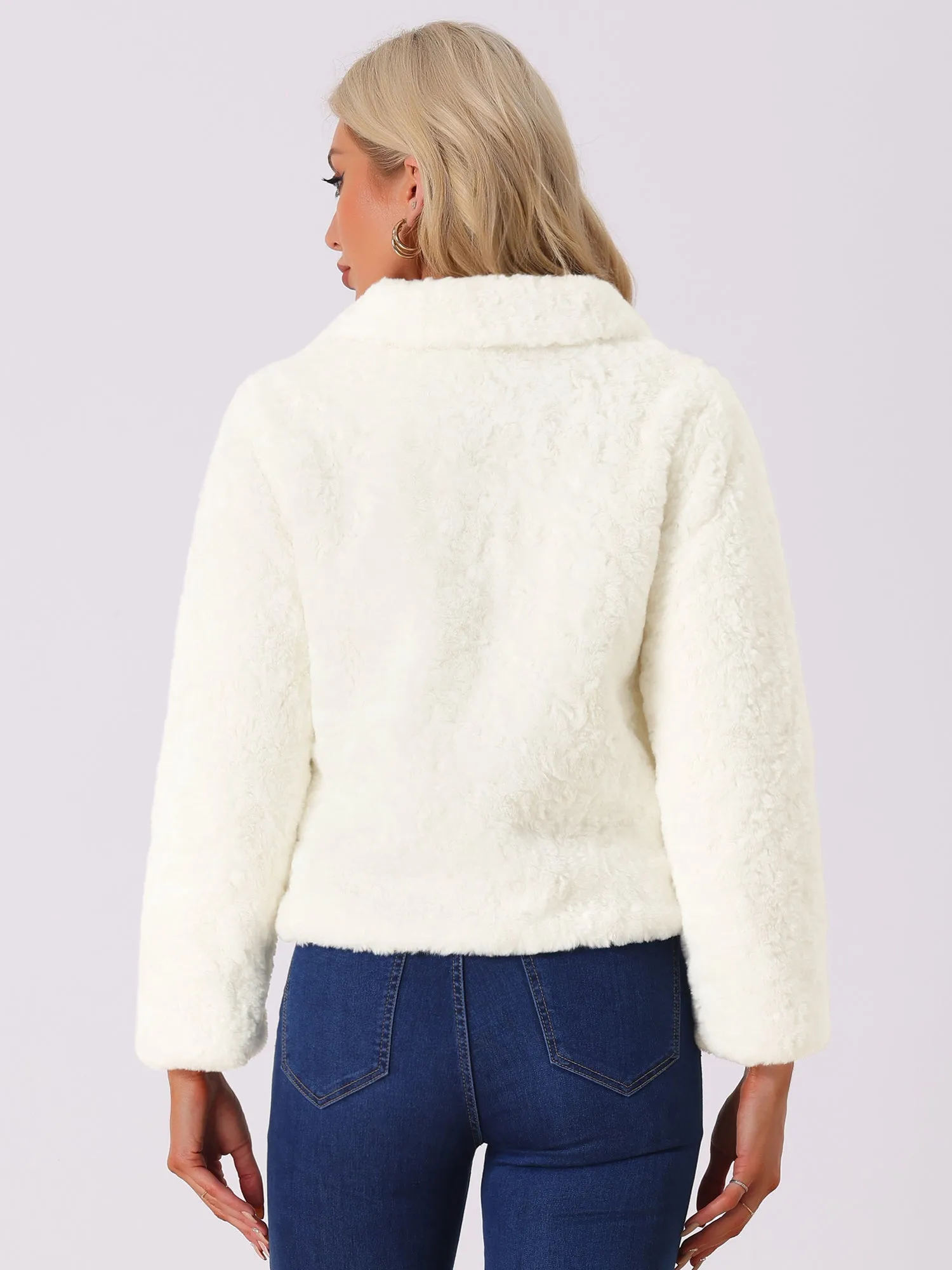 Fluffy Collar Long Sleeves Cropped Warm Faux Fur Coats