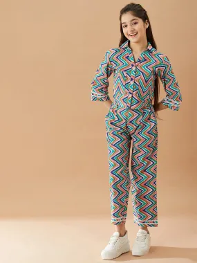 Girls Printed Pure Cotton Shirt With Trousers - Ps Peaches