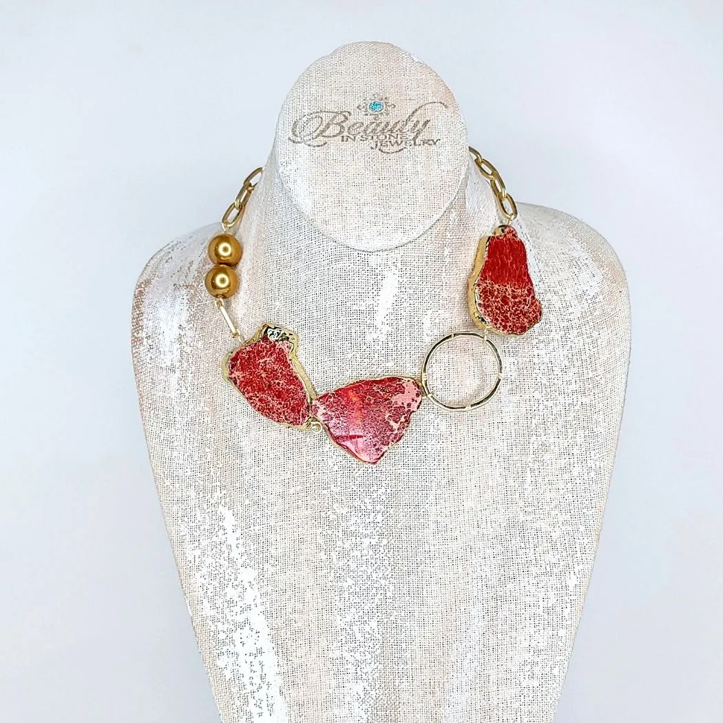 Gold Lined Red Agate Necklace