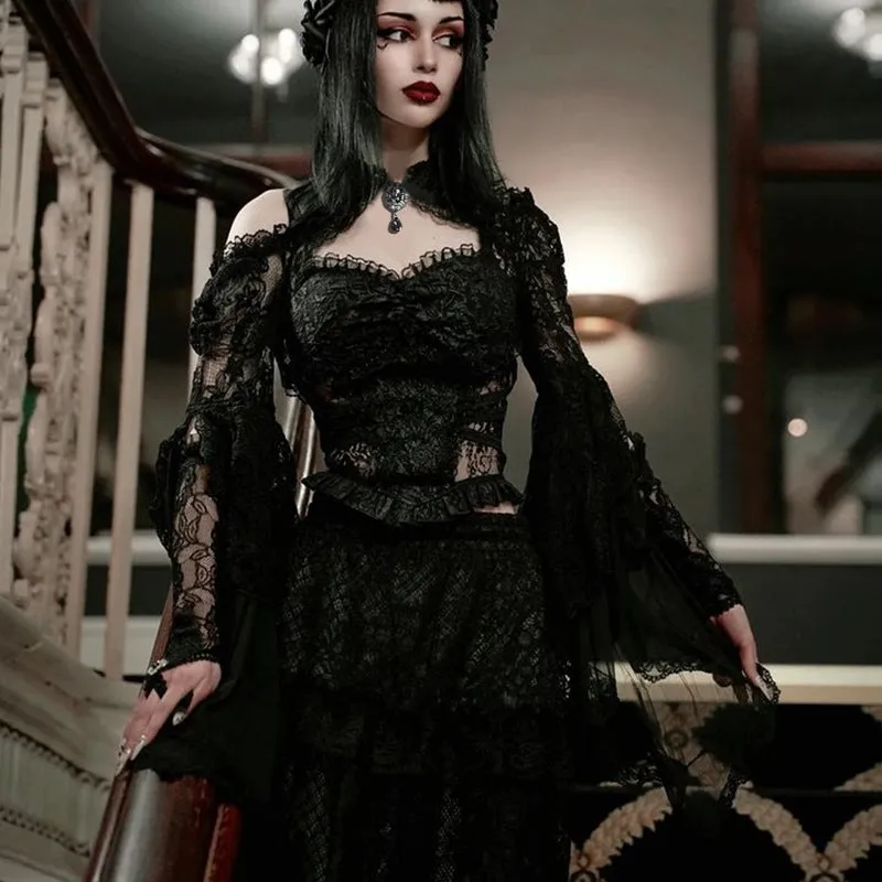 Gothic Dark Fashion Slim Fit Versatile Princess Sleeve Lace Shawl