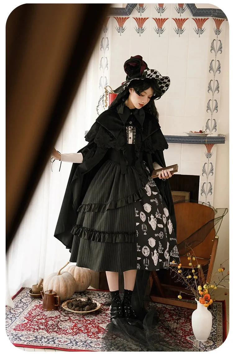 Gothic Lolita Cape Halloween Black Cloak Velvet Cape