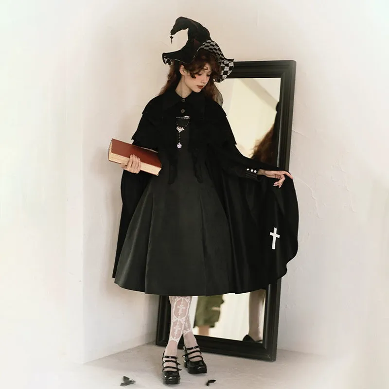 Gothic Lolita Cape Halloween Black Cloak Velvet Cape