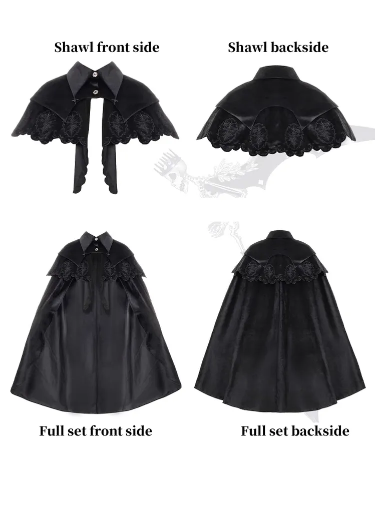 Gothic Lolita Cape Halloween Black Cloak Velvet Cape