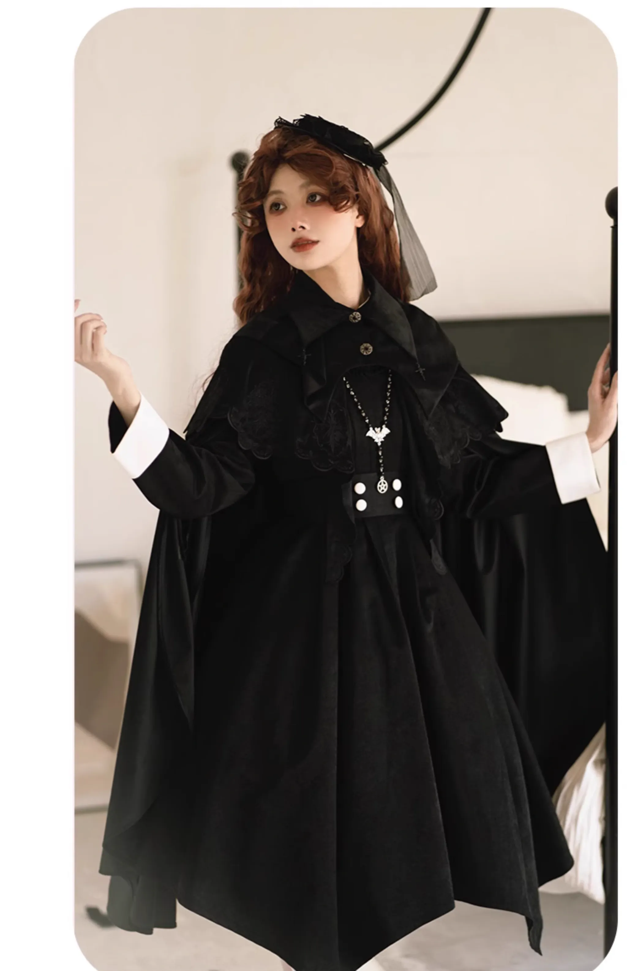 Gothic Lolita Cape Halloween Black Cloak Velvet Cape