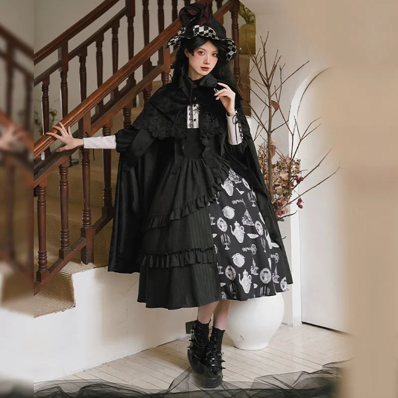 Gothic Lolita Cape Halloween Black Cloak Velvet Cape