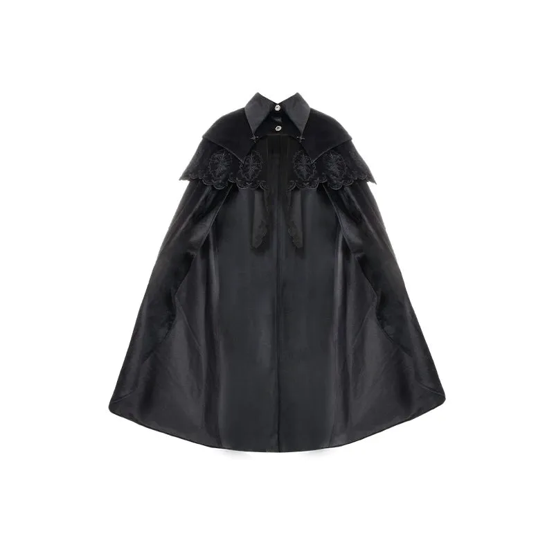 Gothic Lolita Cape Halloween Black Cloak Velvet Cape