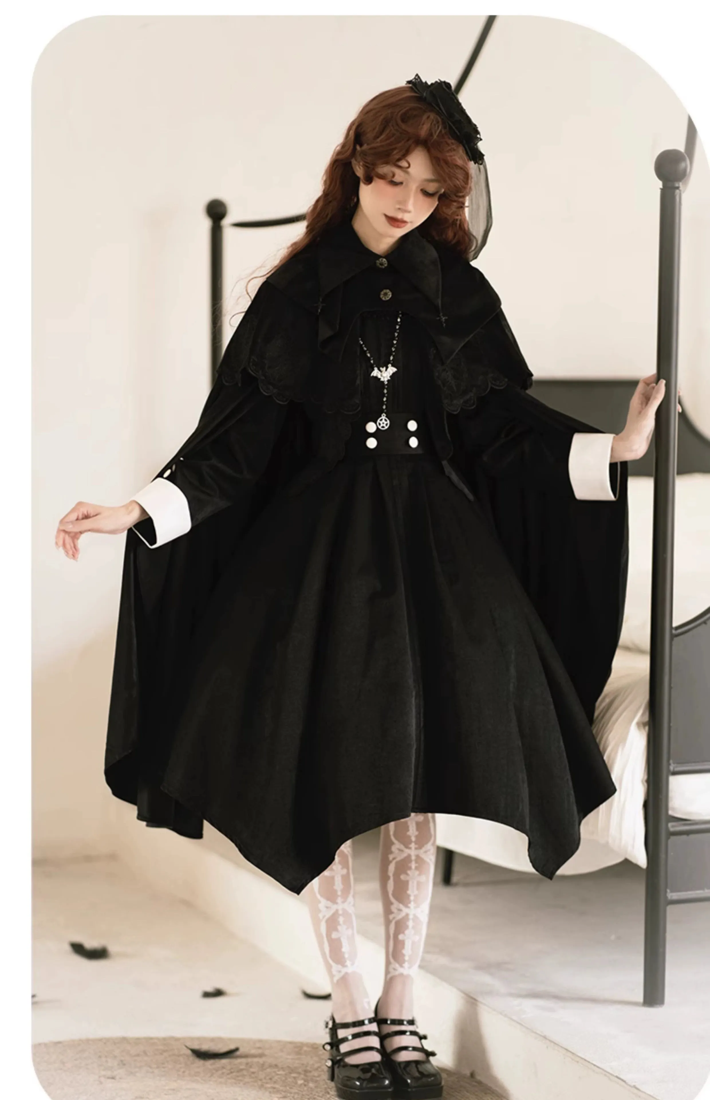 Gothic Lolita Cape Halloween Black Cloak Velvet Cape