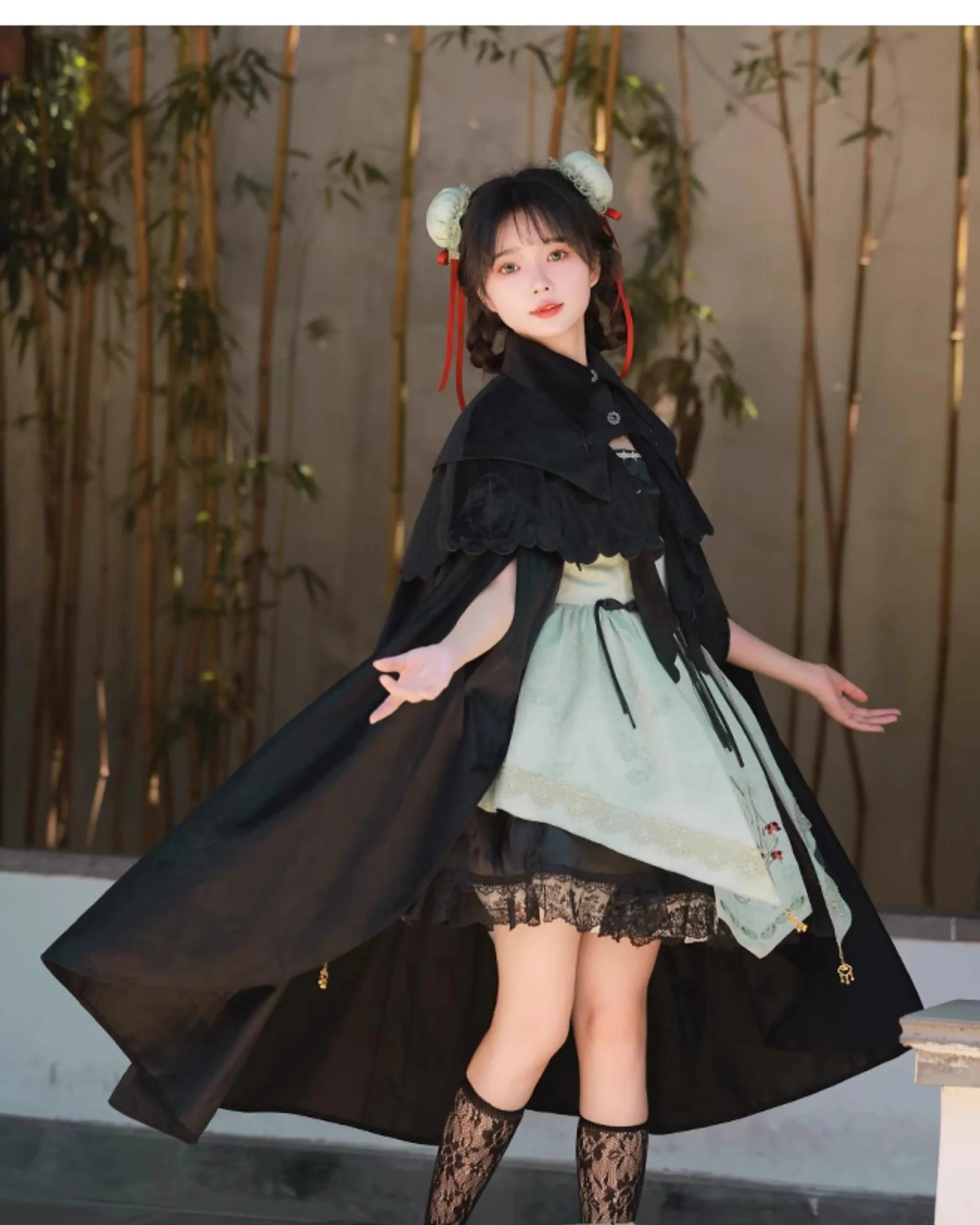 Gothic Lolita Cape Halloween Black Cloak Velvet Cape