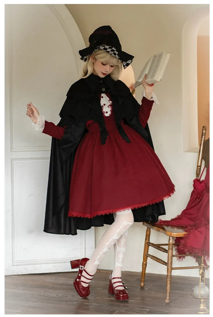 Gothic Lolita Cape Halloween Black Cloak Velvet Cape