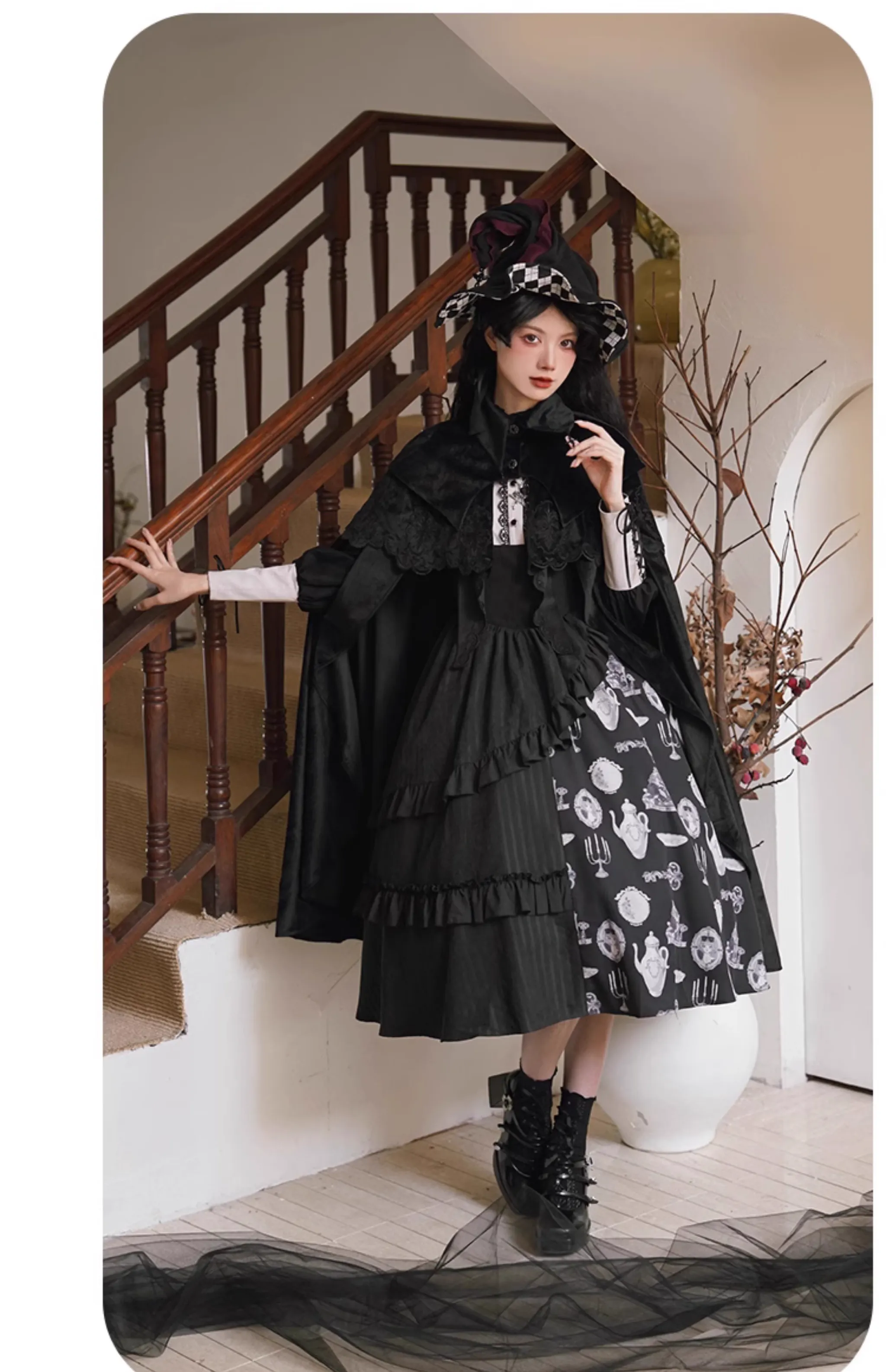 Gothic Lolita Cape Halloween Black Cloak Velvet Cape