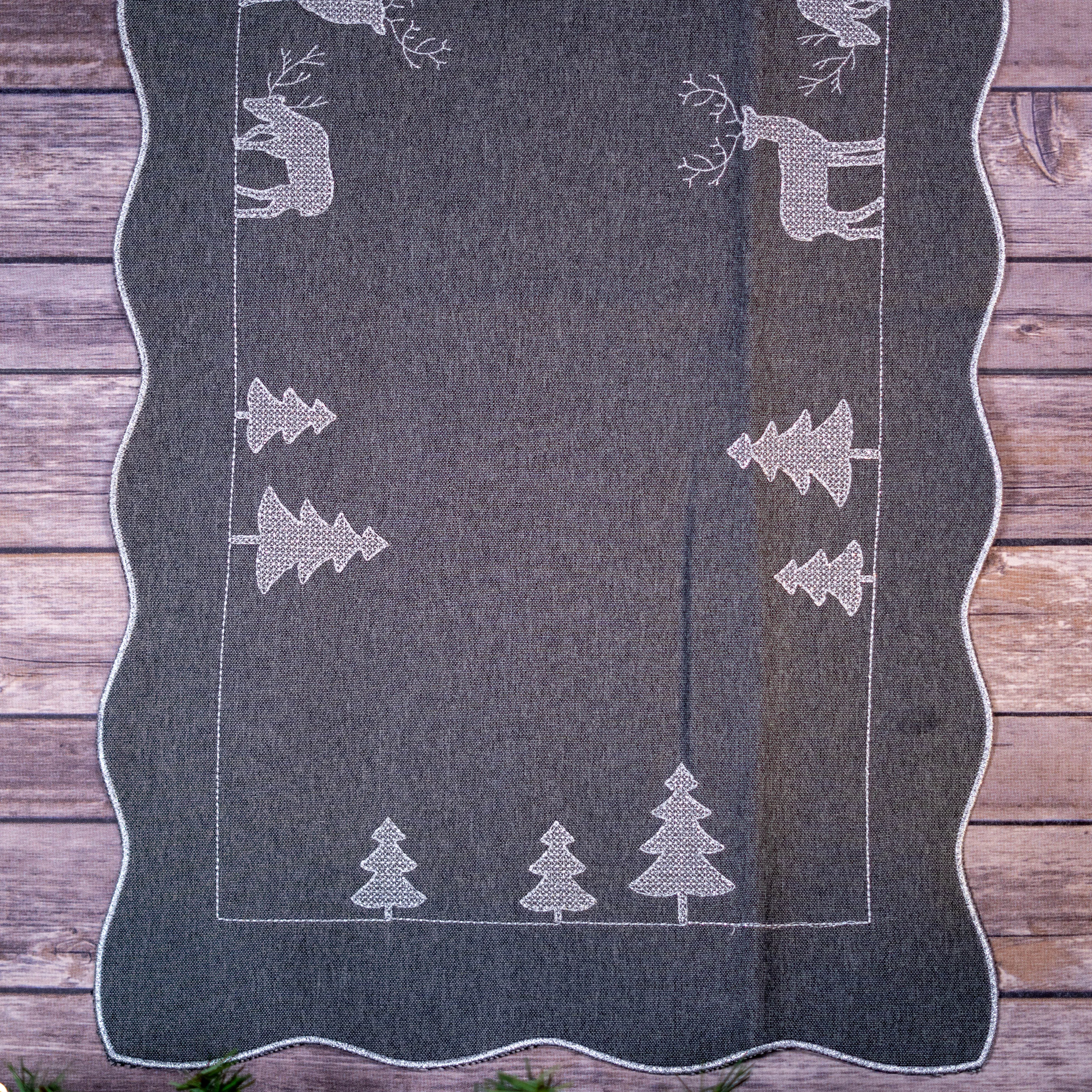 Gray Table Runner with Silver Winter Scene