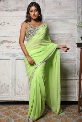 Green Pre pleated Saree