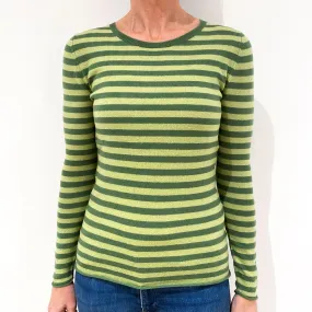 Green Striped Cashmere Crew Neck Jumper Small