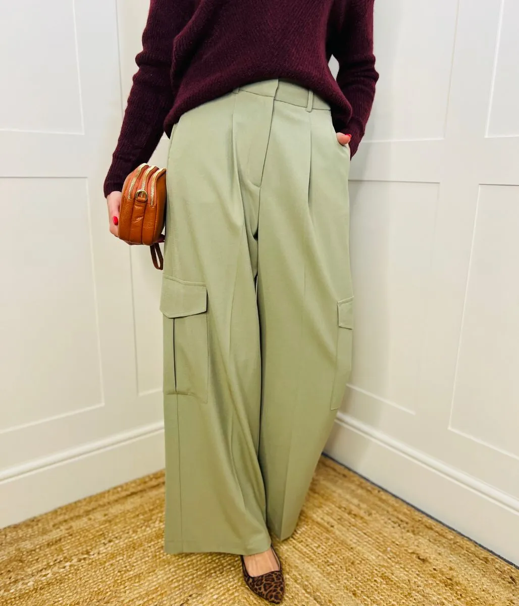 Green Wide Leg Cargo Trousers