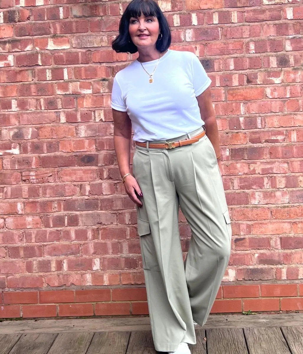 Green Wide Leg Cargo Trousers