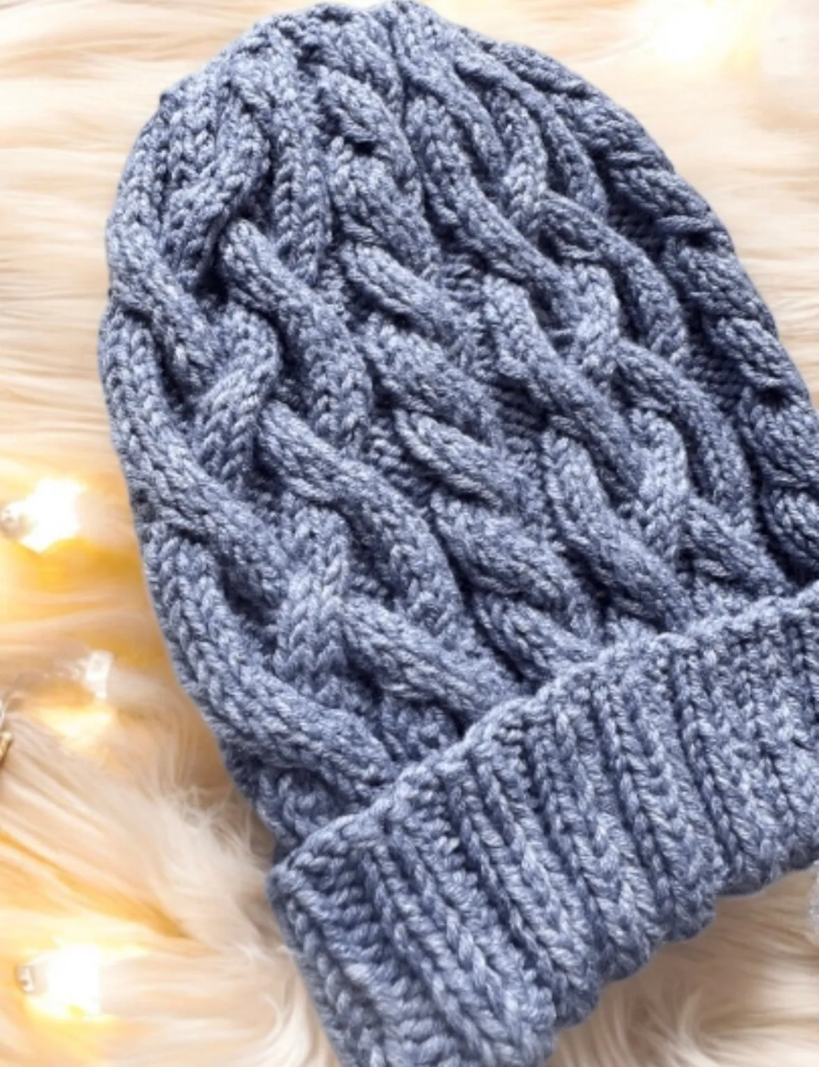 Handknit Light Blue Cable Knitted Beanie with Denim Effect | blue knit hat | adult women or men unisex beanie | Winter knit slouchy hat