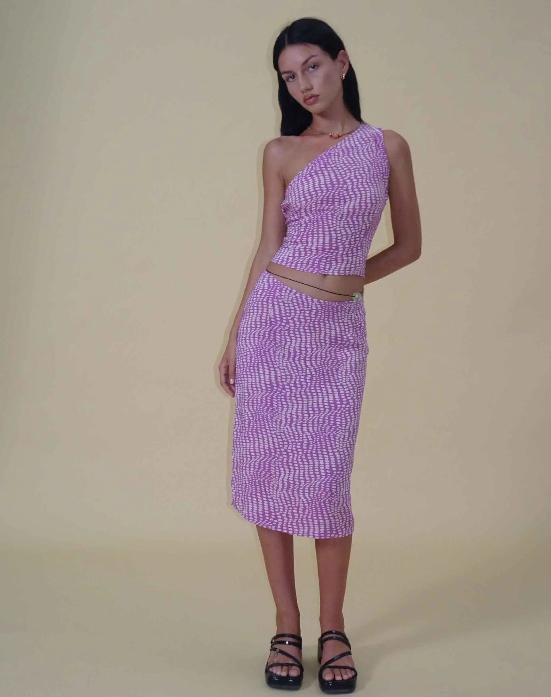 Harriet Midi Skirt in Wavy Polka Purple