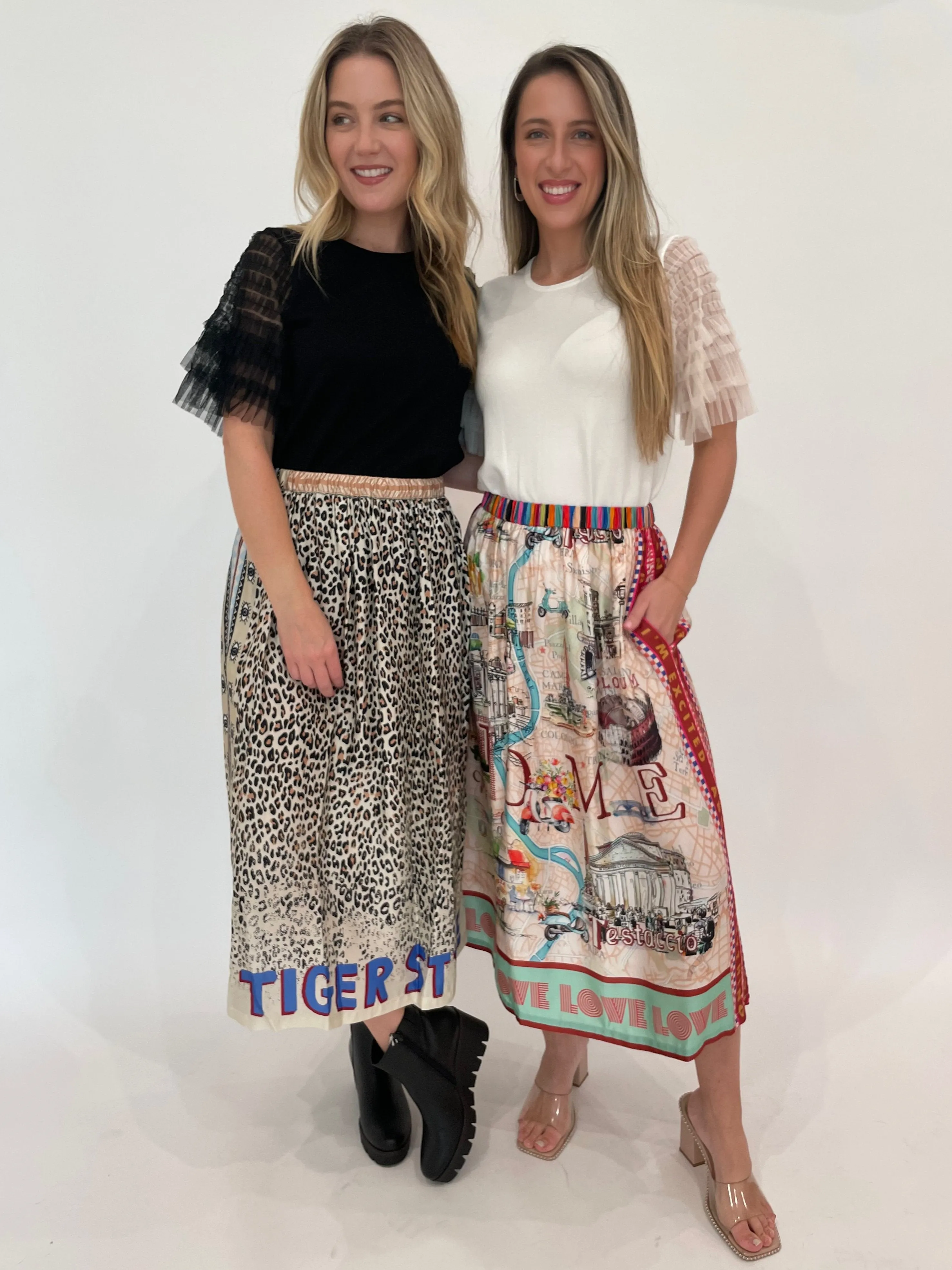 Hayley Sand Printed Viscose Blend Midi Skirt